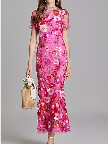  A-Linie Partykleider Vintage Kleid Hochzeit Hochzeitsgast Knöchellang Kurzarm Juwelkragen Tüll mit Stickerei Derby Kleider 2025