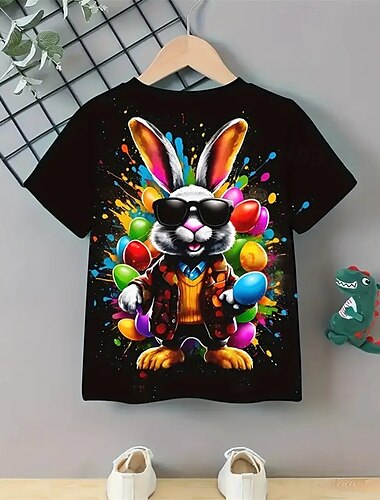  Pasqua Ragazzi 3D Coniglio Maglietta Manica Corta Estate Primavera Moda Essenziale Bambini 4-12 Anni Girocollo All'aperto Casuale Quotidiano Vestibilità regolare