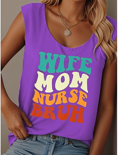  Muttertag Damen Camisole-Tanktop Grafik Buchstabe Lässig Ärmellos Rundhalsausschnitt Normale Oberteile Täglich Druck Schwarz Weiß Blau Purpur Sommer
