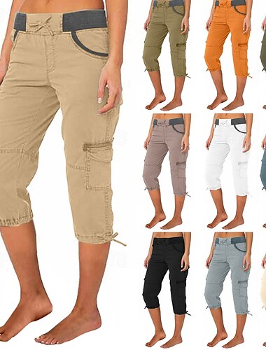  Femmes Pantalon Parachute Mode Streetwear Longueur mollet Naturel Bloc de Couleur Avec Poches Cordon de serrage Confortable Extérieur Rue Sortir Rouge orangé Chameau Bleu de paon Bleu ciel clair Été