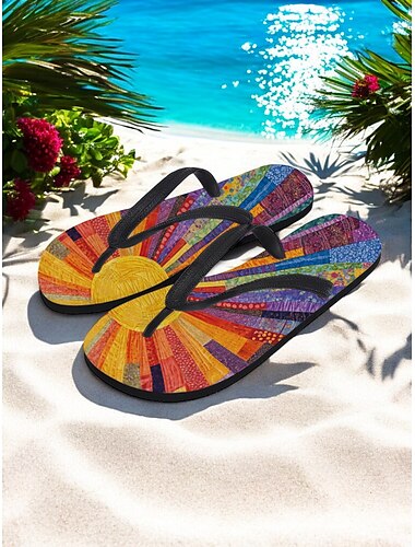  Bunte Flip-Flops mit Blumenmuster für Damen – lebendige Strandsandalen im Bohème-Stil für den Sommer am Pool und im Resort