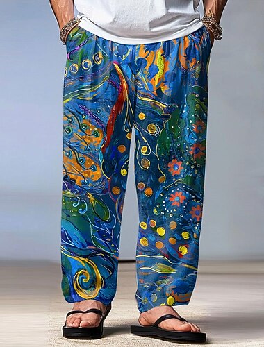  Per uomo Stampa Floreale Fiori Pantaloni Pantaloni Larghi Pantaloni casual Misura del girovita medio Vintage Retrò All'aperto Vacanza Ferie Coulisse Elastico in vita Gamba larga Estate Primavera