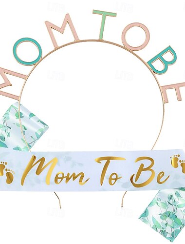  Zestaw dekoracji na baby shower z szarfą i opaską na głowę, zestaw dla przyszłej mamy z kolorową kwiatową opaską na głowę, szarfą i pasem etykiety jako prezent dla mamy i dekoracja na baby shower