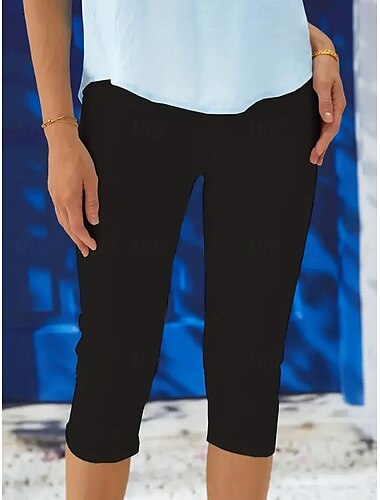  Damen Leggings Capri Hosen hohe Elastizität Urlaub Mode Hawaiian Wadenlänge Mittel Taille einfarbiger Druck atmungsaktiv weich Urlaub lässig täglich Schwarz Weiß Blau Sommer Frühling Regulär Passform