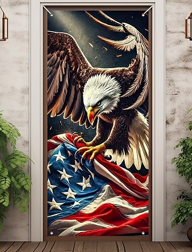  Decoraciones para Puertas del Día de la Independencia 4 de julio Cubiertas de Puertas Tapiz de Puerta Americana Decoración de Cortinas de Puerta Fondo Interior/Exterior Banner de Puerta para la
