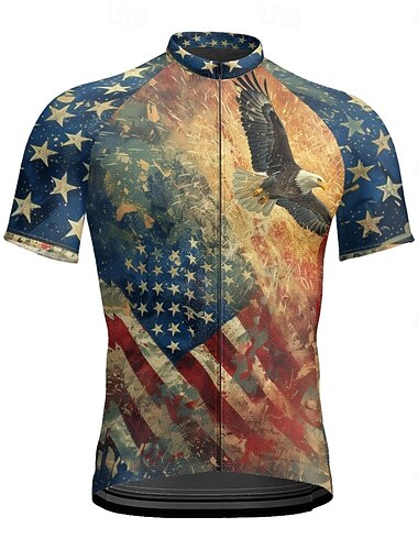  Amerikan 250-vuotisjuhla Itsenäisyyspäivä Miesten Pyöräily jersey Lippukuvio Lyhythihainen Pyörä Tee paita Villapusero 3 takataskulla Maastopyöräily Nopea kuivuminen Anatominen tyyli Kosteutta