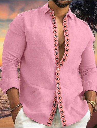  Per uomo Camicia Camicia Estiva Camicia casual Camicia da Spiaggia Camicia con Bottoni Bianco Rosa Blu Grigio Manica Lunga Grafico Bavero Vacanza Camicia hawaiana Bottonato Abbigliamento Poliestere