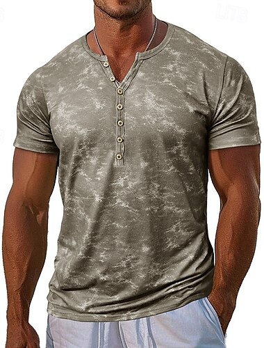  Herren T-Shirt mit Knöpfen Henley Hemd Kurzarmshirt T-Shirt Kurzarm Henley Sommer Tarnung Einfarbig Mode Designer Mode Urlaub Straße Ausgehen Marineblau Schwarz Blau Top T-Shirt für Herren