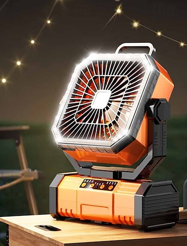  1 ventilador de luz para acampar al aire libre con cuatro niveles de ajuste de aire y tres niveles de atenuación, agitación automática y suministro de aire, suspensión de escritorio, control remoto de doble uso para carga de emergencia