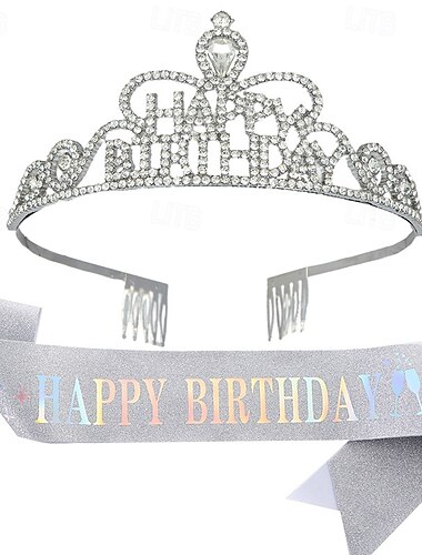  Elegante Dekorationen für Geburtstagspartys für Mädchen und Frauen, 2-teiliges Set mit Stirnband und Schärpe mit „Happy Birthday“ – in mehreren Farbkombinationen erhältlich