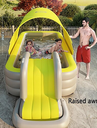  Aufblasbarer Pool für Kinder und Erwachsene mit Rutsche und Sonnenschutz, aufblasbare Kinderpools in voller Größe, Aufstellpools für die Familie, Hinterhof, Garten, Rasen, Außenbereich