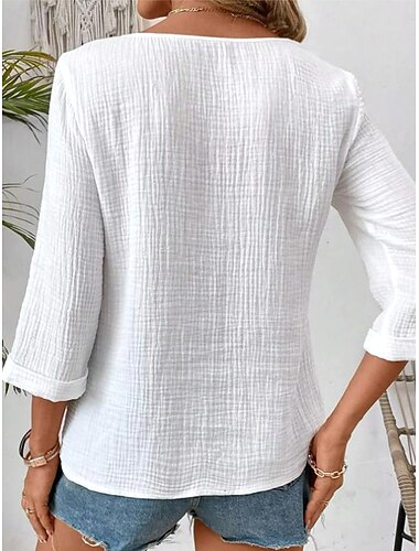  Kvinnors Blus Djur Elegant 3/4 Långärmad Klädd Skärning Regular Tops Daglig Linne-liknande Ute Print Vit Sommar