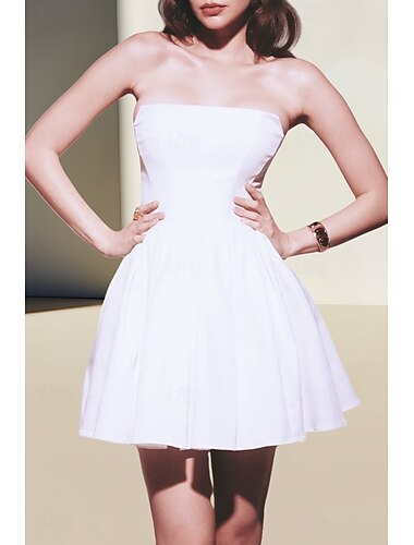  Verlobung Kleine Abschlussfeier Weiße Kleider Hochzeitskleider A-Linie Herzausschnitt Strapless Kurz  Mini Satin Brautkleider Mit Falten Einfarbig 2025