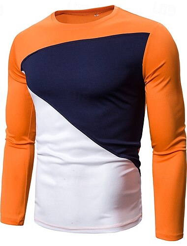  Homens Camisetas T-shirt Camisa de manga longa Manga Longa Gola Redonda Primavera & Outono Bloco de cor Moda Designer Imprimir Férias Rua Para Noite Azul marinho Preto Branco Top Tee para Homens
