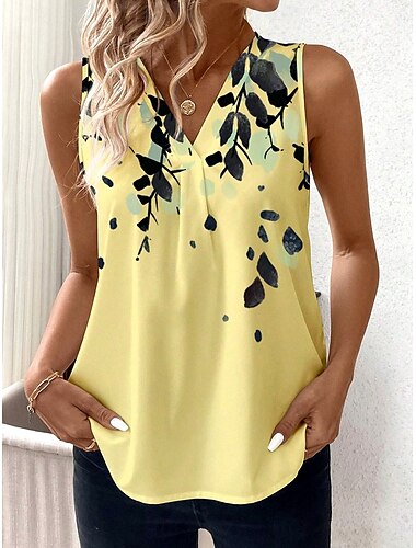  Pentru femei Camisole Tank Top Ombre Floral Grafic Stilat Casual Fără manșon În V Topuri obișnuite Zilnic Imprimeu Negru Galben Vară