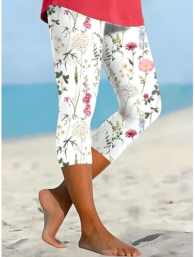 Damleggings Capri Byxor Hög Elasticitet Semester Mode Hawaii Ankel-längd Mid Waist Blommig Grafisk Tryck Termisk Varm Andningsbar Mjuk Semester Avslappnad Daglig
