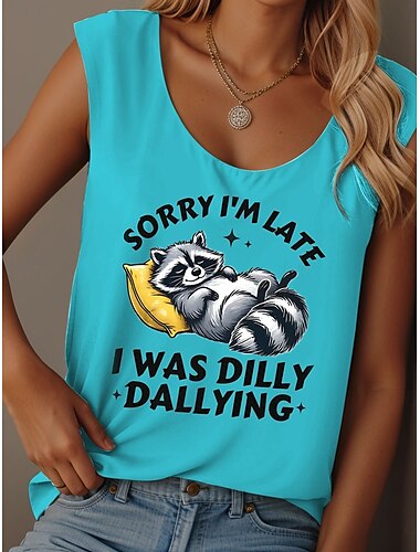  Lustiges Camisole-Tanktop für Damen mit Grafik und Buchstaben, lässig, ärmellos, Rundhalsausschnitt, normale Oberteile, Alltagsdruck, Sommer