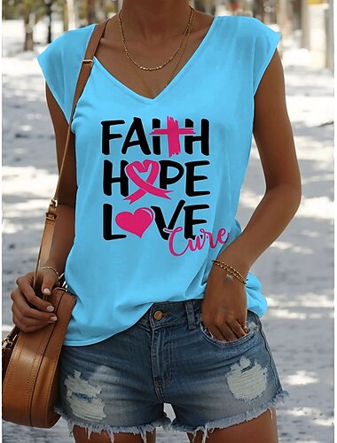  Damen Camisole-Tanktop Grafik Buchstabe Stilvoll Lässig Ärmellos V Ausschnitt Normale Oberteile Täglich Druck Weiß Blau Grün Sommer