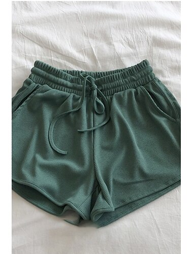  Damen Shorts Stoffhosen Lässig Kurz Natürliche Taille Einfach Tasche Elastisches Kordelzugdesign Atmungsaktivität Weich Mikroelastisch Straße Lässig Grau Schwarz Weiß Dunkelmarine Sommer Normale