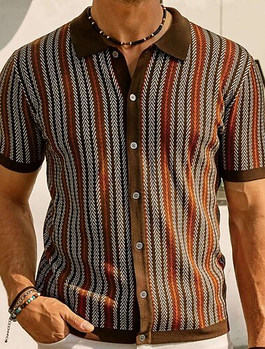  Retro Vintage 1970er Pullover Hemd Strickjacke Gehäkelt Knopfleiste Gestreift Herren Maskerade Urlaub Alltagskleidung Pride Parade Erwachsene Oberteil