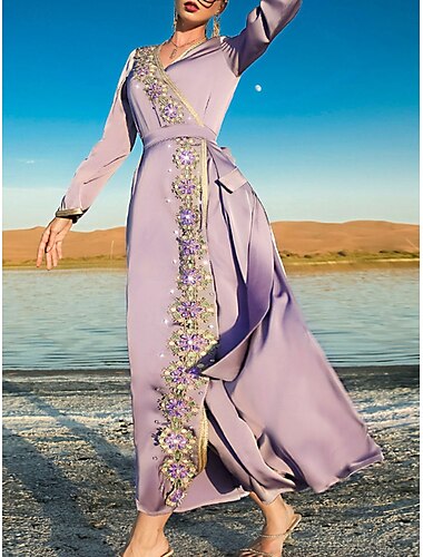  Kleid Brautmutterkleid Elegant Vintage V Ausschnitt Knöchellänge Polyester Langarm mit Perlenstickerei 2025