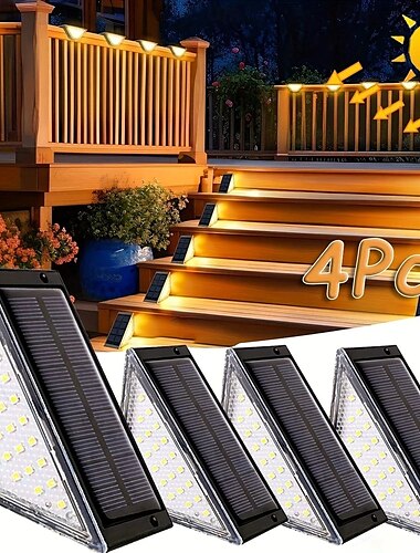  4 pezzi luci solari a led per esterni, luci da parete impermeabili, luci da giardino, illuminazione decorativa per vialetti e 24 led