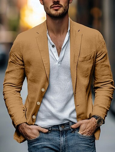  Herren Leichte Jacke Blazerjacke Formell Büro Mode Täglich Frühling & Sommer Baumwolle und Leinen Einfarbig Bequem Einreihig Blazer Hellgrün Marineblau Braun Beige