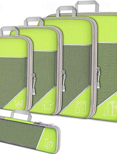 Kompressions-Reisepackwürfel-Set zur Gepäckaufbewahrung und Rucksack-Organizer, erweiterbare Netz-Reisetaschen, 5-teiliges Set zum Platzsparen und Organisieren von Kleidung
