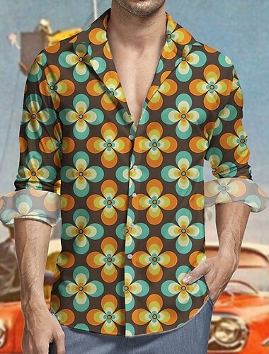  Retro Vintage 1970s Shirt Aloha Shirt Hippie Floral Men's Masquerade Party Daily Wear Pride Parade Adults' Shirt