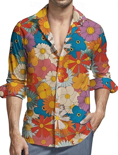  Retro vintage Jaren '70 Hemd Aloha-shirt Hippie Bloemig Voor heren Maskerade Feest Alledaagse kleding Prideparade Volwassenen Hemd