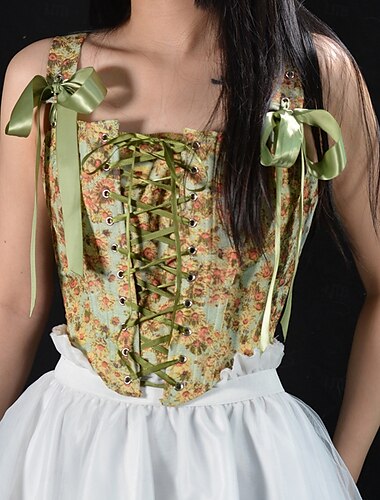  Rétro Vintage Rococo Médiéval Corset Veste Bustier Viking Chevalier Celtique Elfe À lacets Fleuri Femmes Celtique Fantaisie Halloween Carnaval Performance Soirée LARP Adulte Corset