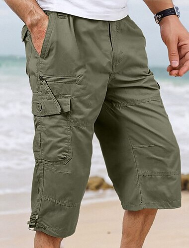  Herr Cargo-shorts Capribyxor caprishorts Vandringsshorts Elastisk midja Flera fickor Med bälte Slät Komfort Andningsfunktion Vadlängd Dagligen Streetwear Stylish Ledig / Sportig Armé gul Svart