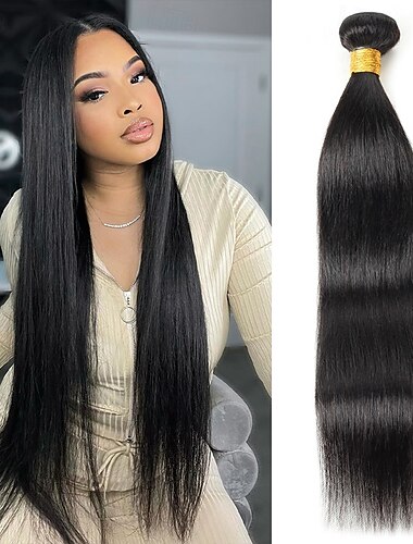  Brasilianisches Echthaar, Farbe 1b #, Naturschwarz, glatt, 1 Bündel, 30-75 cm