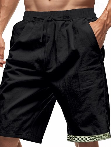  Voor heren Korte broek Linnen korte broek Zomer korte broeken Strandshorts Zak Trekkoord Elastische taille Lapwerk Comfort Ademend Korte Vakantie Feestdagen Strand Hawaii Boho Zwart Wit