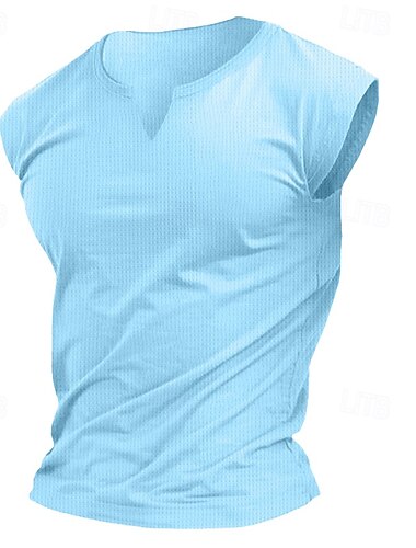  Homens Regata Waffle Malha Íntima Colete Camiseta Interior Sem Manga Decote V Verão Tecido Moda Clássico Confortável Tricotado Rua Casual Esportes Branco Amarelo Azul Claro Top Tee para Homens