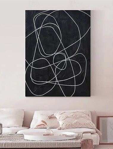  Gran pintura al óleo pintada a mano, pintura abstracta con textura 3D negra, pintura al óleo abstracta pintada a mano, arte de pared moderno, decoración artística