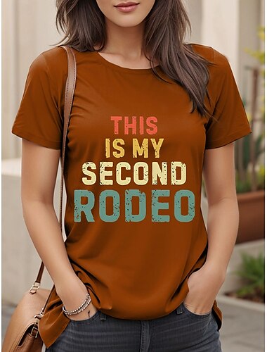  Women's T Shirt Graphic Letter Casual Short Sleeve Round Neck Regular Tops Daily Print Black Brown Green Summer