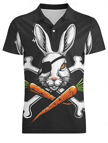  Påske Herre Kanin Polo Kortermet Poloskjorter Skjorter med krage Årgang Dagligdagstøy Festivalantrekk 3D-utskrift Sommer Vår Høst Svart