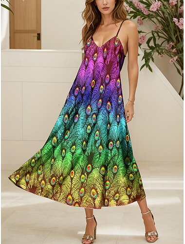  Dames Maxi-jurk A lijn jurk Zomerjurk Slipdress Vakantie Casual Normale pasvorm Ombre Grafisch Mouwloos V-hals Regenboog Zomer Lente