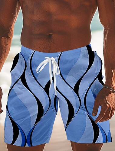  Herr Geometrisk Linje Badshorts Boardshorts Medium Midja Streetwear Hawaiisk Semester Snörning Mesh foder Elastisk midja Designer Kläder