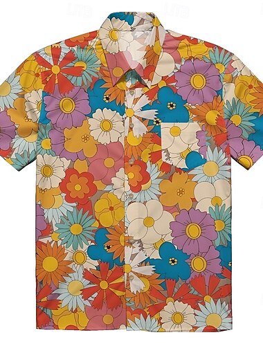  Retrò Vintage Anni '70 Camicia Camicia Aloha Hippie Disco Floreale Margherita Per uomo Mascherata Vacanza Feste Parata dell'Orgoglio Adulti Camicia
