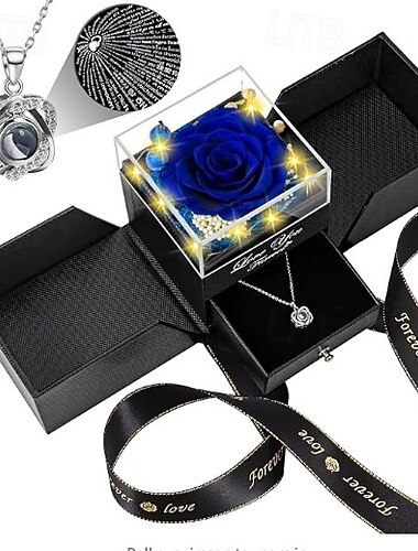  Bevart Rød Ekte Rose med Hjerte Jeg Elsker Deg Halskjede - Evige Blomster Rose Fødselsdagsgaver Kvinner Hennes Mor Kone Kjæreste Bestemor på Valentinsdagen Morensdag Jubilant Romantisk Julegave