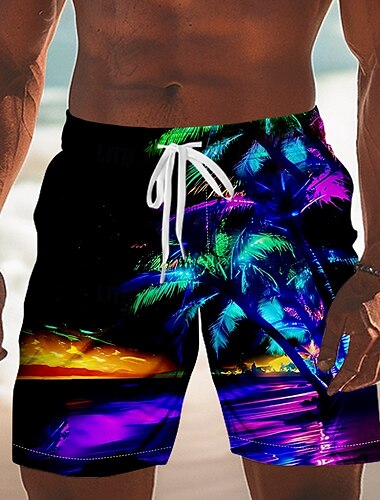  Hombre Árbol de coco Plantas tropicales Boxers de Natación Pantalones de Natación Pantalones de Surf Media cintura Hawaiano Vacaciones Correa Forro de malla Cintura elástica Diseñador Ropa
