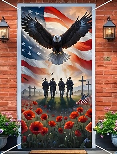  4 de julio Decoraciones de Puertas Día del Veterano Cubiertas de Puertas Americana Tapiz de Puerta Cortina de Puerta Decoración Fondo Banner para Puerta Principal Granja