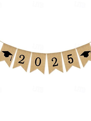  Banner für die Abschlussfeier 2025, Vintage-Fischschwanzfahne, Wimpelfahne aus Sackleinen mit der Aufschrift "Congrats grad" für die Dekoration der Abschlussfeier