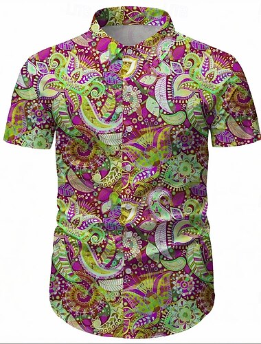  Retro Vintage Anos 70 Camisa Camisa Aloha Hippie Discoteca Estampado Cashemere Étnico Homens Baile de Máscaras Férias Festa Parada do Orgulho Adulto Camisa