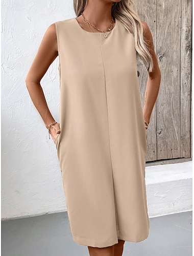  Robe mini femme robe petite robe T-shirt robe Tee couleur unie robe ample robe dénudée décontractée vacances quotidienne ajustement régulier graphique sans manches col rond noir rouge vert beige été