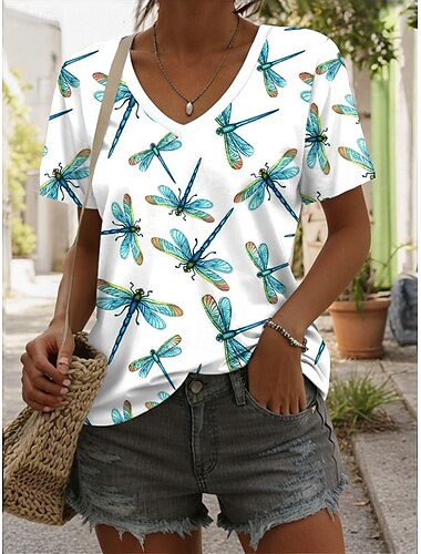  Ostern Damen Bluse Tier Brief Lässig Kurze Ärmel V-Ausschnitt Regelmäßige Tops Alltag Ausgehen Strandbekleidung Print Weiß Sommer