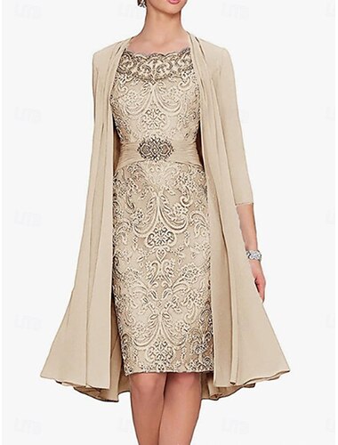  Kleid SeBrautmutterkleid Elegant Einfach Rundhals Knie-Länge Polyester Langarm mit Unifarbe Abschlusskleid 2025