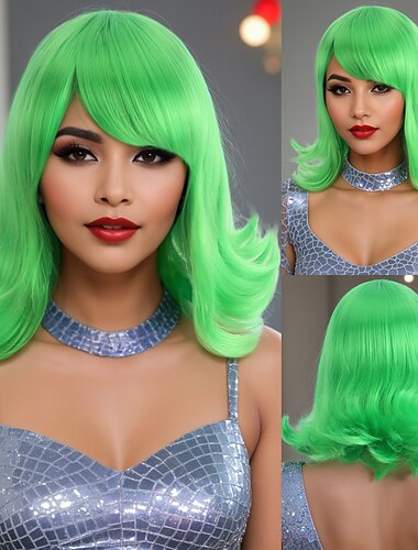  Syntetické paruky Vlnitá Curly Weave Boční část Asymentrický střih na stroji Paruka 30" A1 Umělé vlasy Dámské Klasické Pohodlné Zářící barvy Zelená
